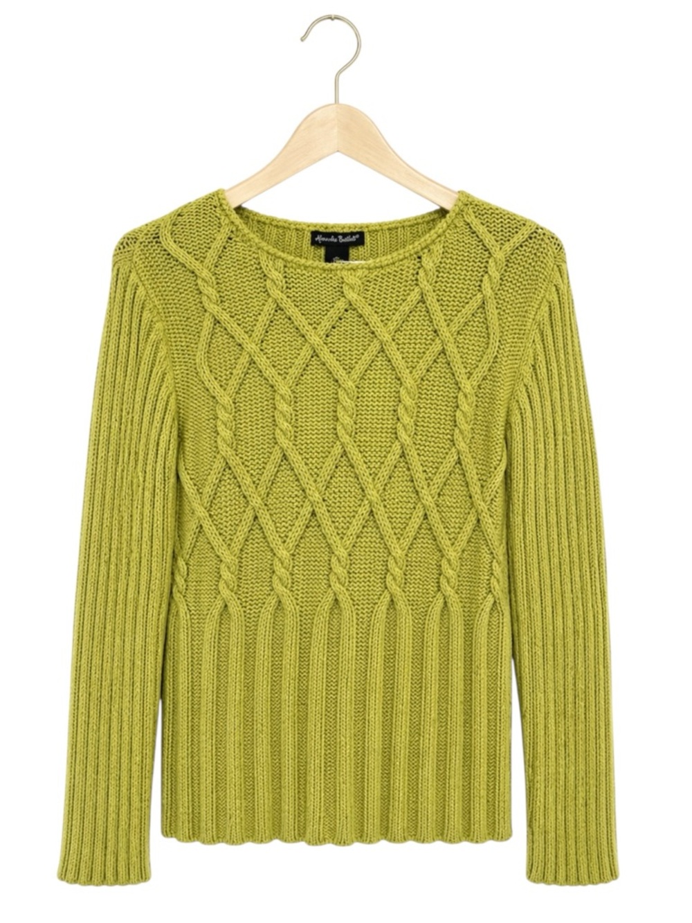 VTG Womens Thick Cable Knit Sweater XL Lime Green‎ Fisherman Old Money Preppy